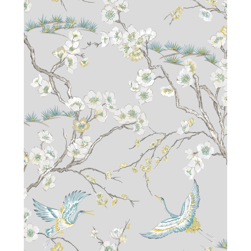 Kabuki Floral Vinyl Wallpaper Roll, Blue