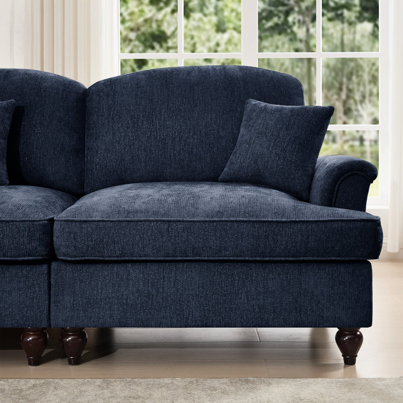 Ensemble de 2 pièces bleues avec pieds fuselés, forme de pétales évasés et segmentés pour un espace de vie classique avec accoudoirs modulaires, dossiers floraux, rembourrage en mousse haute densité