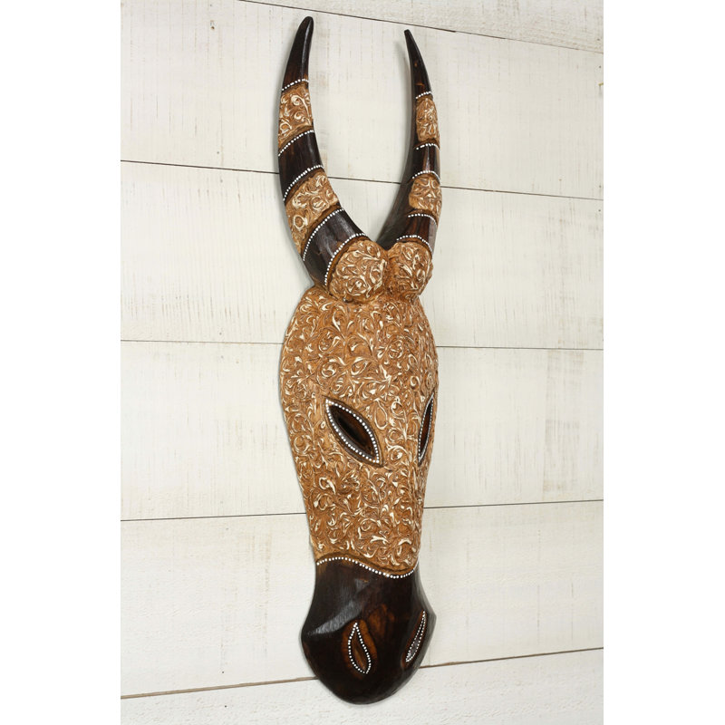 Masque de bois en bois sculpté à la main, art tribal, décoration murale animal rustique, H 12 po x l 4,5 po x P 2 po