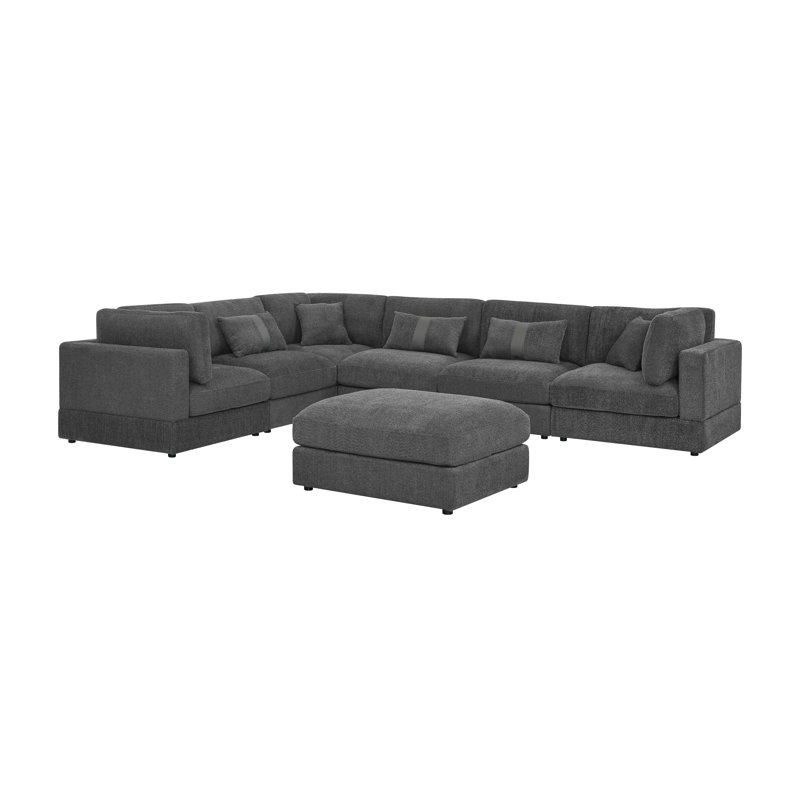 147" Width Modular Sectional, Black Microfiber