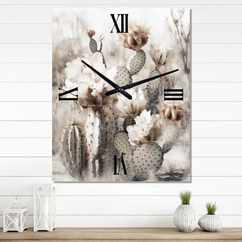 Janiha - Horloge murale cactus floral, H 32 po x l 24 po x P 1 po