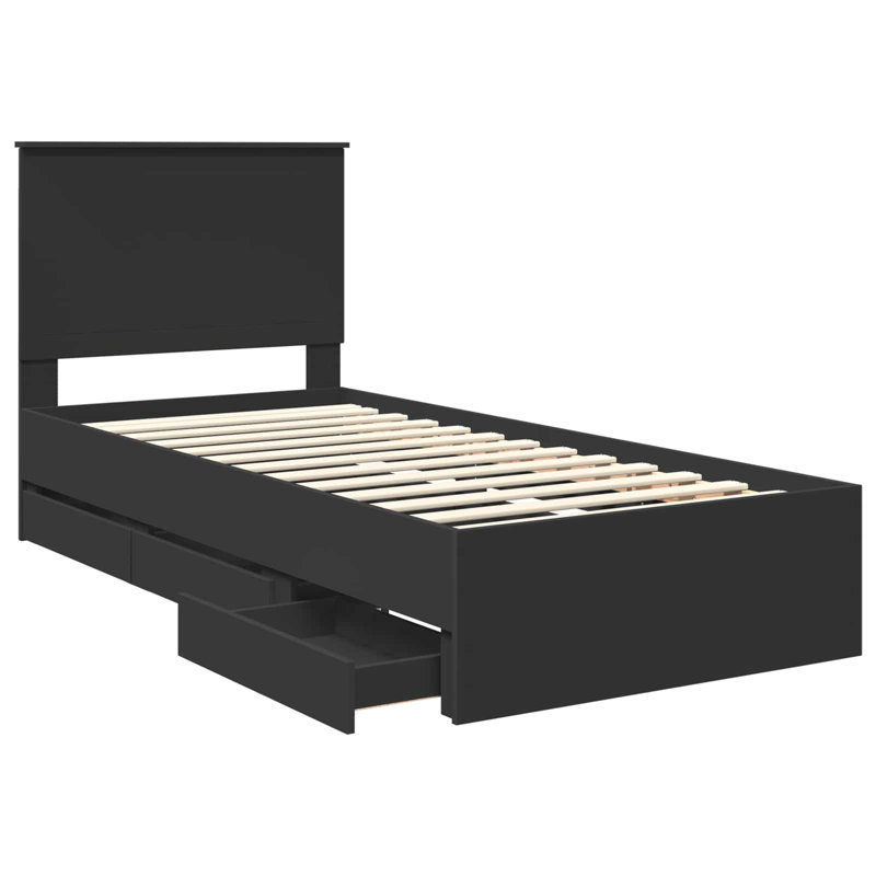 Bed, Black, European Single (90 x 200 cm)