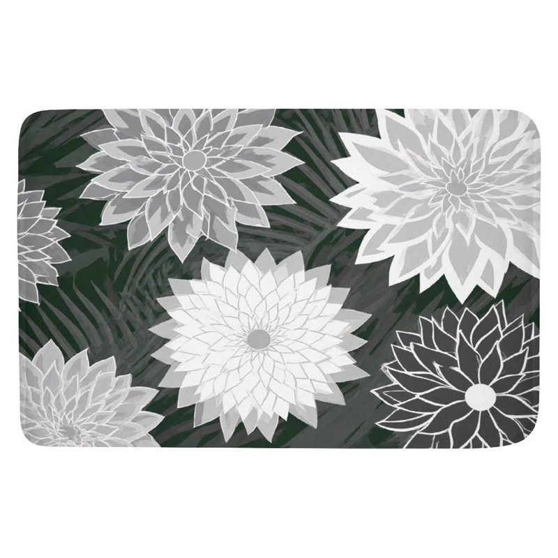 Tapis noir et blanc à motif floral 36 W x 24 L