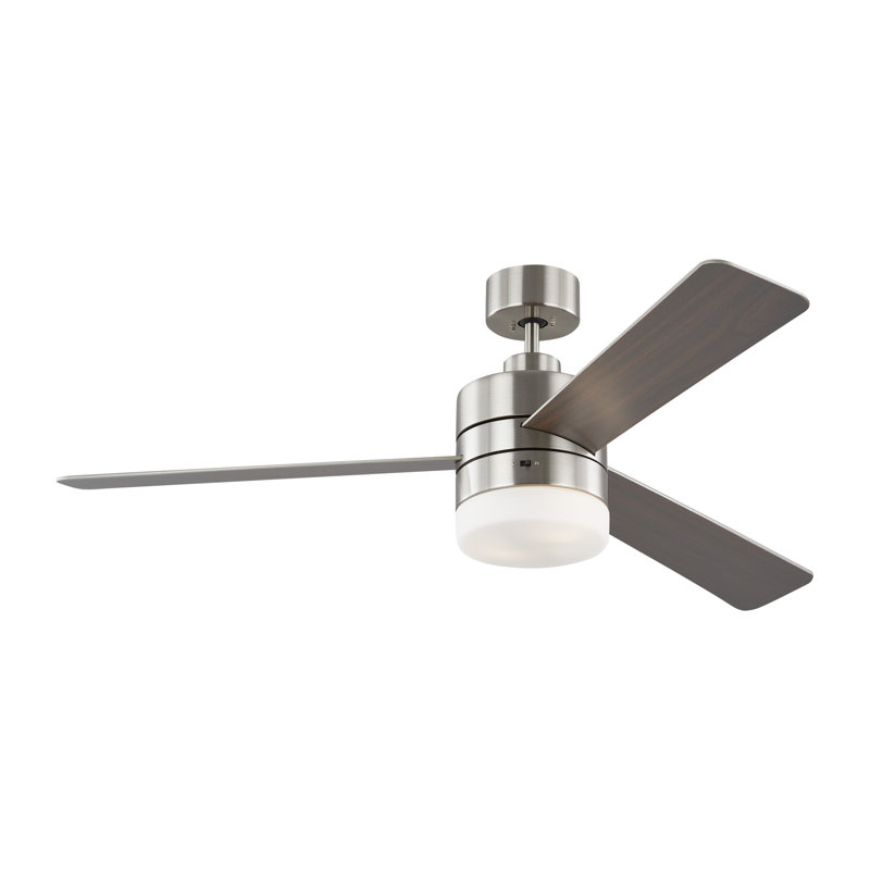 Ventilateur de plafond standard à 3 pales Adna avec commande murale et ensemble d'éclairage inclus, Acier brossé, 52"