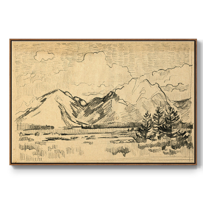 «Hatched Horizon II», peinture sur toile encadrée, H 27 po x l 41 po x P 2 po, Cadre noyer