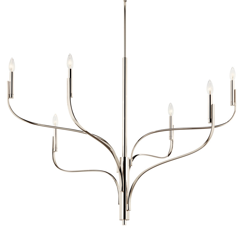 Lustre classique / traditionnel en acier à intensité variable , 6, Nickel poli, H 35,25 po x l 47,25 po x P 47,25 po