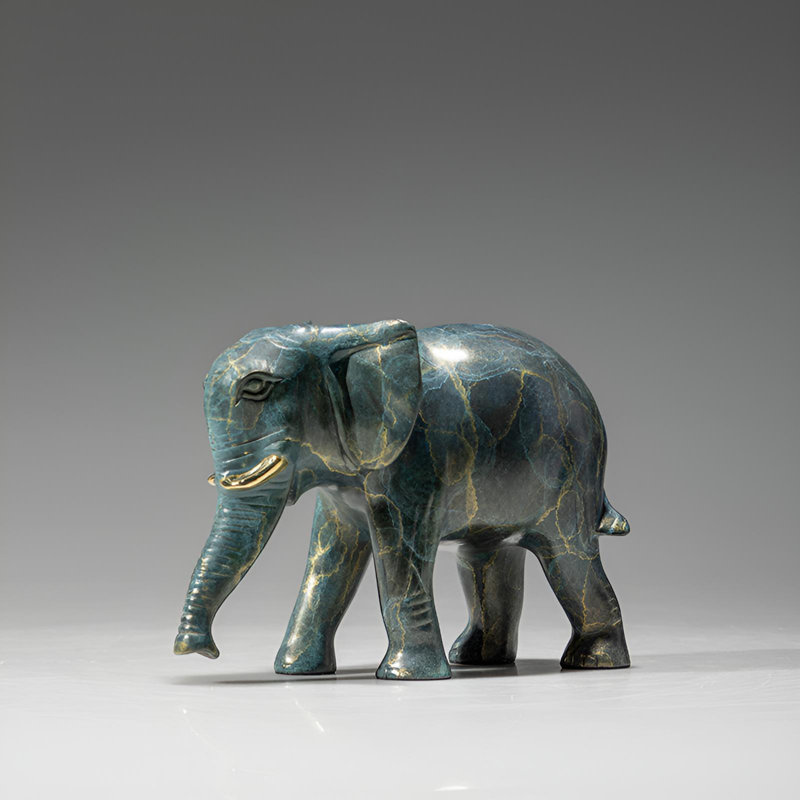 Figurine d'éléphant luxueuse en laiton - Artisanat chinois intemporel, H 4,72 po x l 6,69 po x P 3,15 po