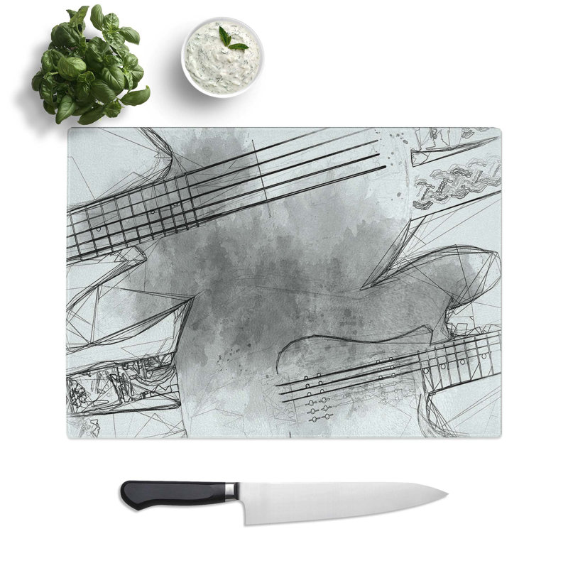 Tempered Glass Bass and Electric Guitar Chopping Board, 28.5 cm W x 20 cm L