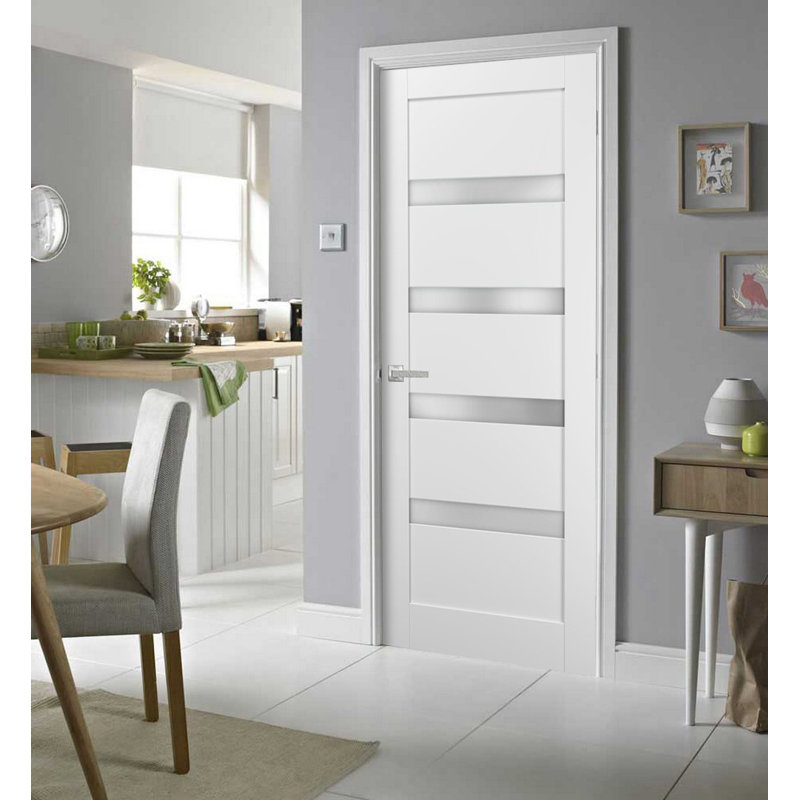 Porte blanche standard en verre givré Quadro avec trousse de quincaillerie d'installation, 24 po x 96 po
