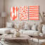 Abstrait rouge et blanc coup de pinceau rayé sur toile tendue, impression sur toile, ensemble de 3-1225318378