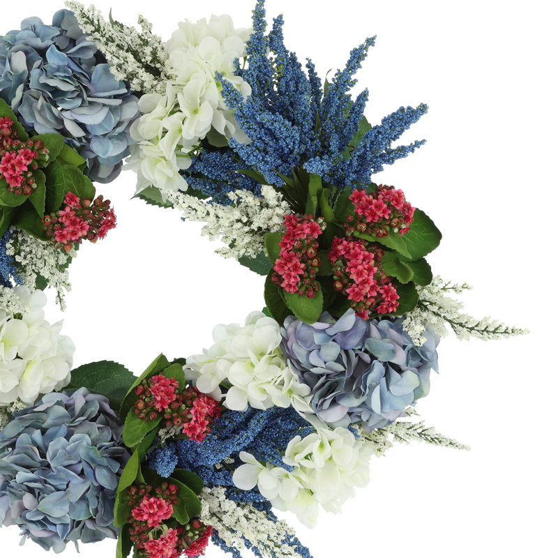 23" Spring Wreath with Hydrangeas, Kalanchoe and Heather