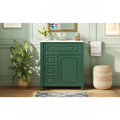 Meuble-lavabo de salle de bain avec lavabo en céramique, 30 po, armoire de rangement avec portes à fermeture en douceur et organisateur de porte