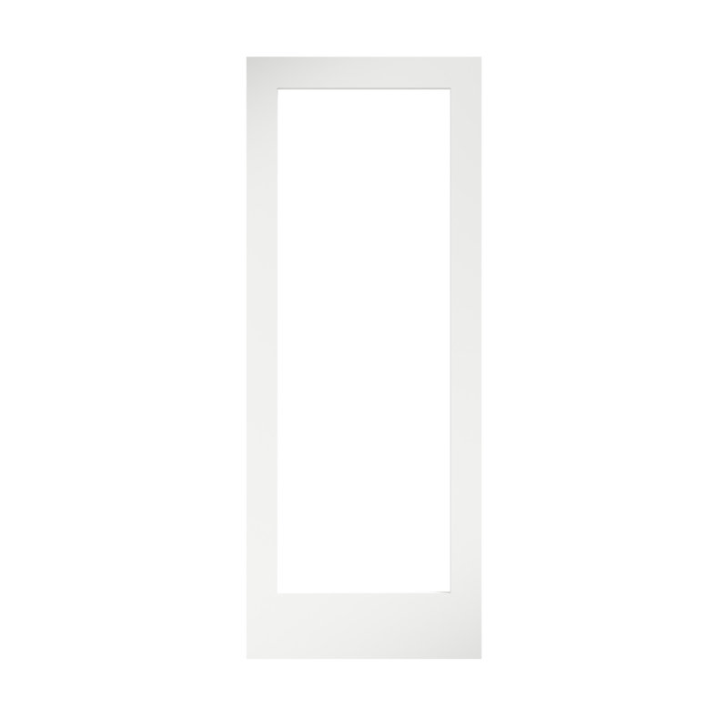 Primed White Solid Core Pine Wood Slab Door with Clear Glass