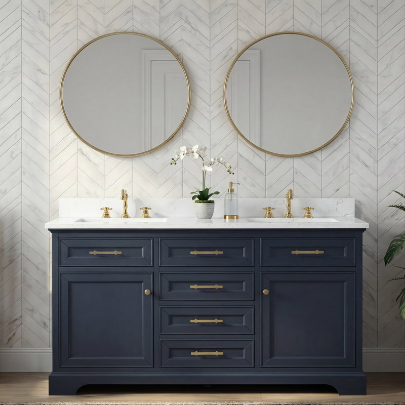 Thompson 60" W Double Vanity, Indigo Blue/Brushed Gold
