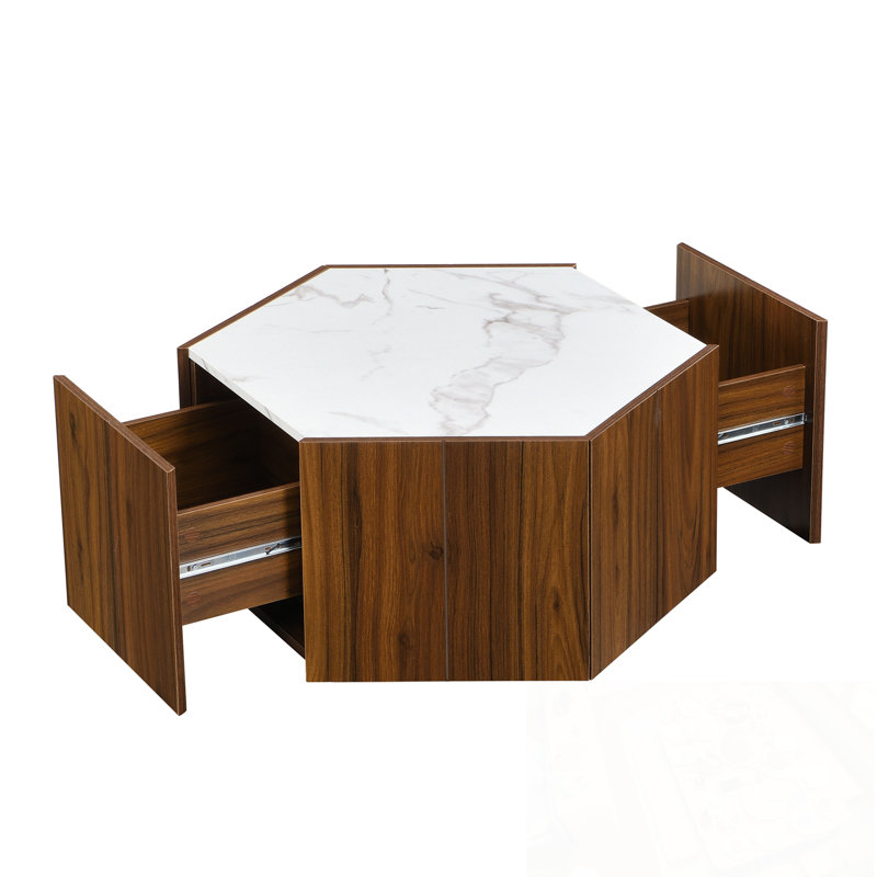 Coffee Table with 2 Hidden Drawers, White