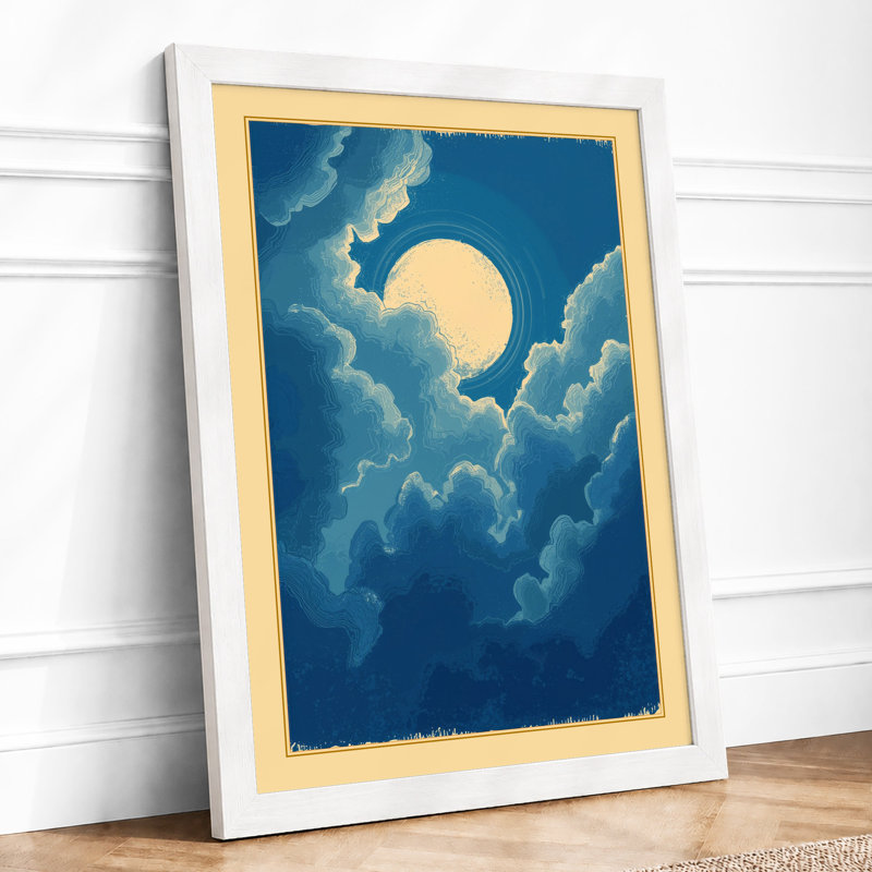 Moon Through Clouds Japandi - Print, A2 - 59.4 x 42.0 cm, White