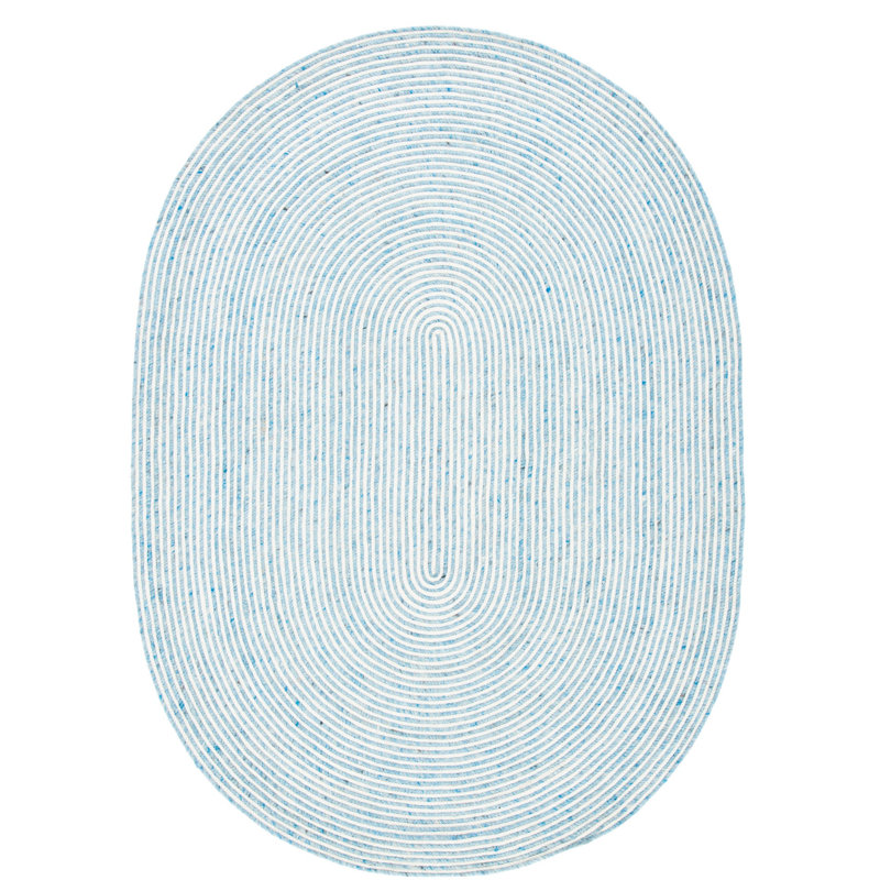 Tapis bleu / ivoire en laine et coton tissé à la main Mccabe, Ovale 4 pi x 6 pi