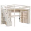 Lit mezzanine avec bureau, escalier de rangement, bibliothèque éclairée et garde-robe, lit double-38891026
