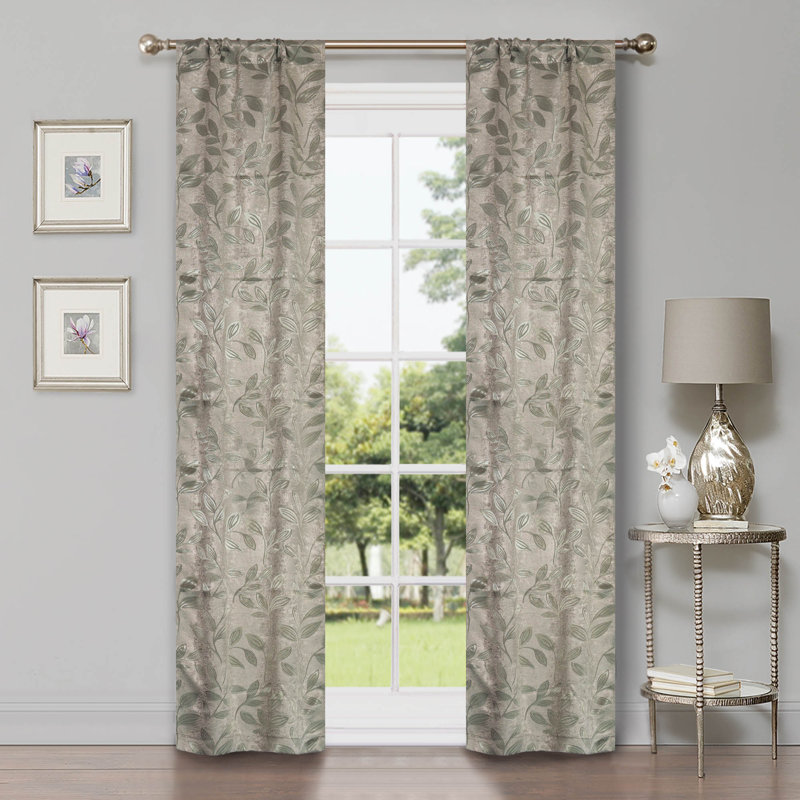  Modern Bohemian Leaves Pattern 100% Polyester Machine Washable Room Darkening Blackout Curtains, 36" W x 84" L, Sage