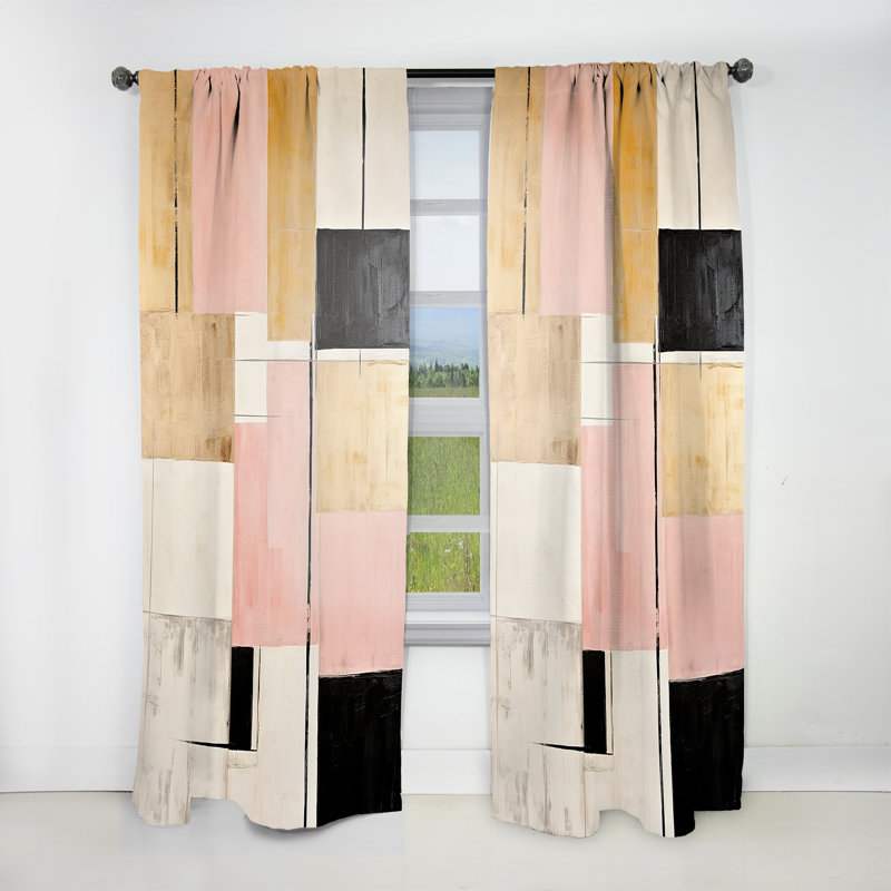 Pink and Gold Cubism dream - Modern Curtain - Velvet Room Darkening - 1 panel, 52" W x 120" L