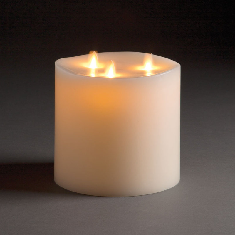 Solaris Paraffin Wax Flameless Moving Flame Triple-Wick Pillar Candle in Ivory