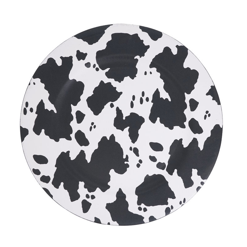 Ensemble de 4 assiettes décoratives noires et blanches à motif de vache 13 po