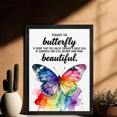 Black Framed Vintage Butterflies and inspirational words Wall Art Retro Style Framed Prints