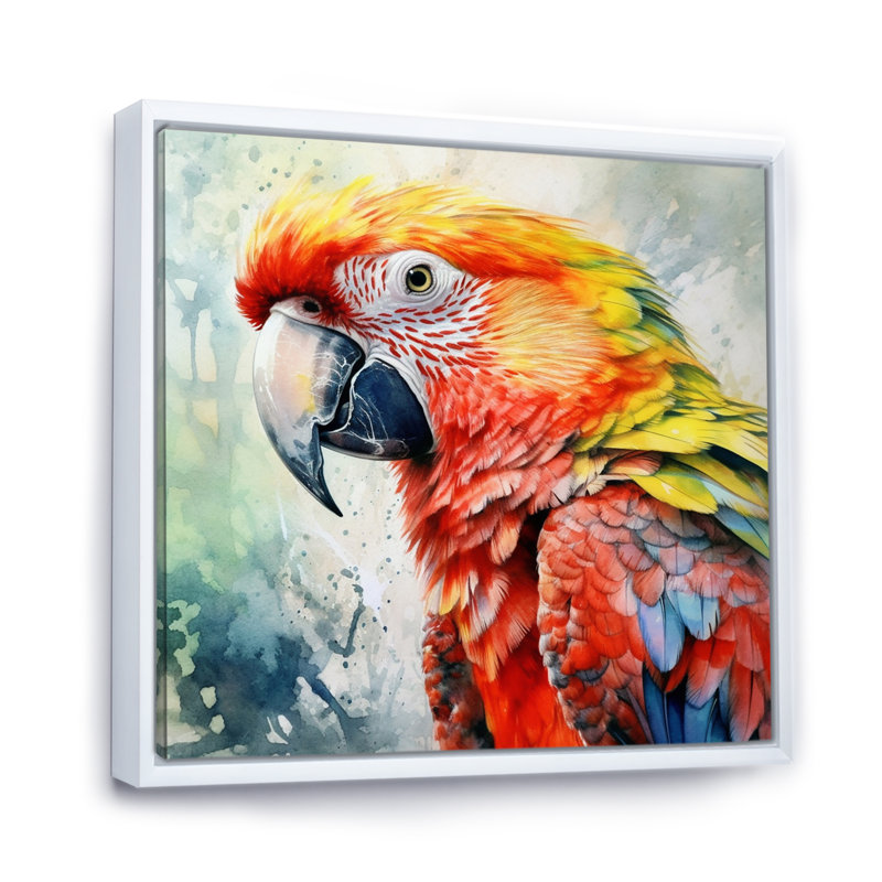Perroquet tropical au paradis II - impressions sur toile de perroquet, H 24 po x l 24 po x P 1 po, Cadre flottant blanc