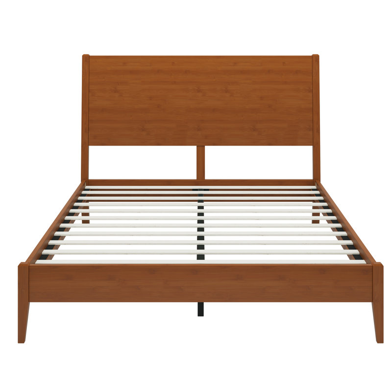Base de lit plateforme en bois de bambou massif de style Mid-Century avec lattes de bois et support en métal, Grand lit