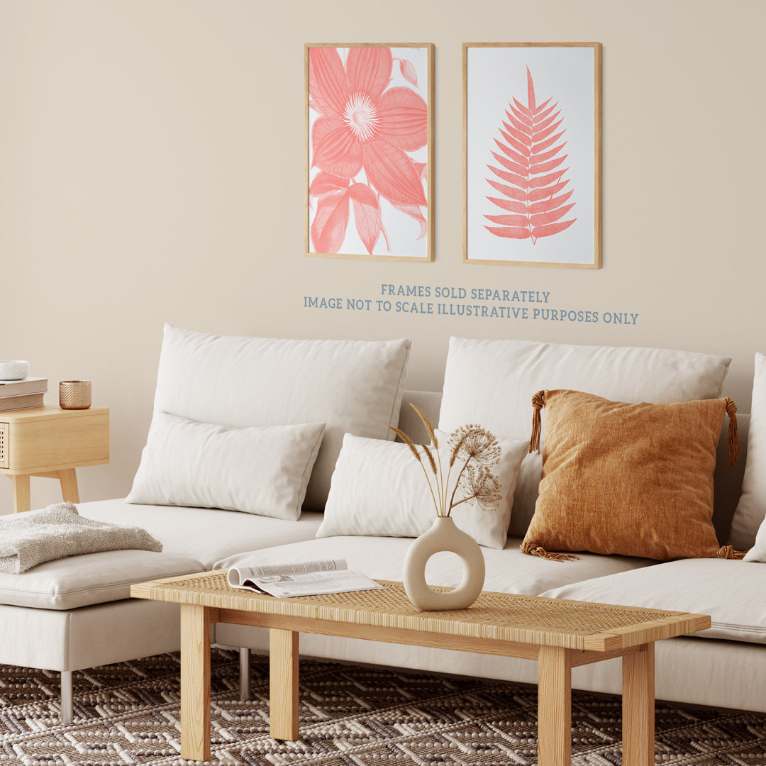 Calm Flower Fern Frond Coral Pink Plant Botanical Aesthetic - 2 Piece No Frame Print Set