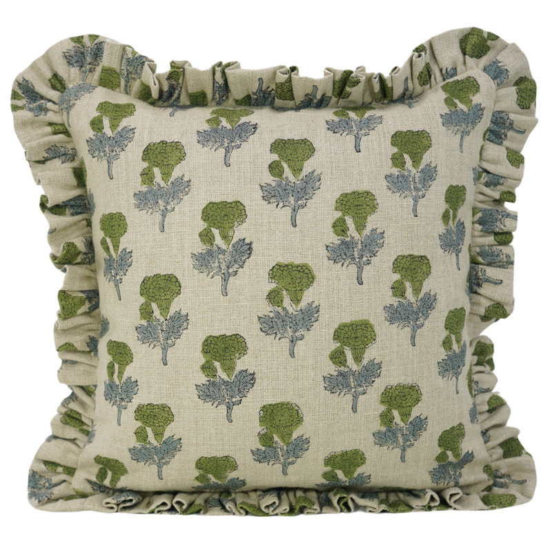 Housse de coussin à imprimé artisanal à la main, imprimé Manmohan, tissu en lin, volant à double face, décoration artistique pour la maison - 18 po x 18 po