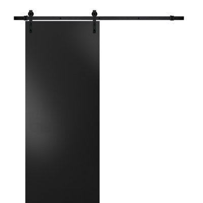 Sturdy Barn Door with Hardware Planum 0010 Black Matte 6.6FT Rail Hangers Heavy Set Modern Solid Panel Interior Doors -28" x 80"-Black Rail