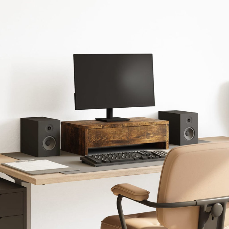 Barra Manufactured Wood Monitor Stand, 15cm H x 50cm W x 27cm D, Smoked Oak