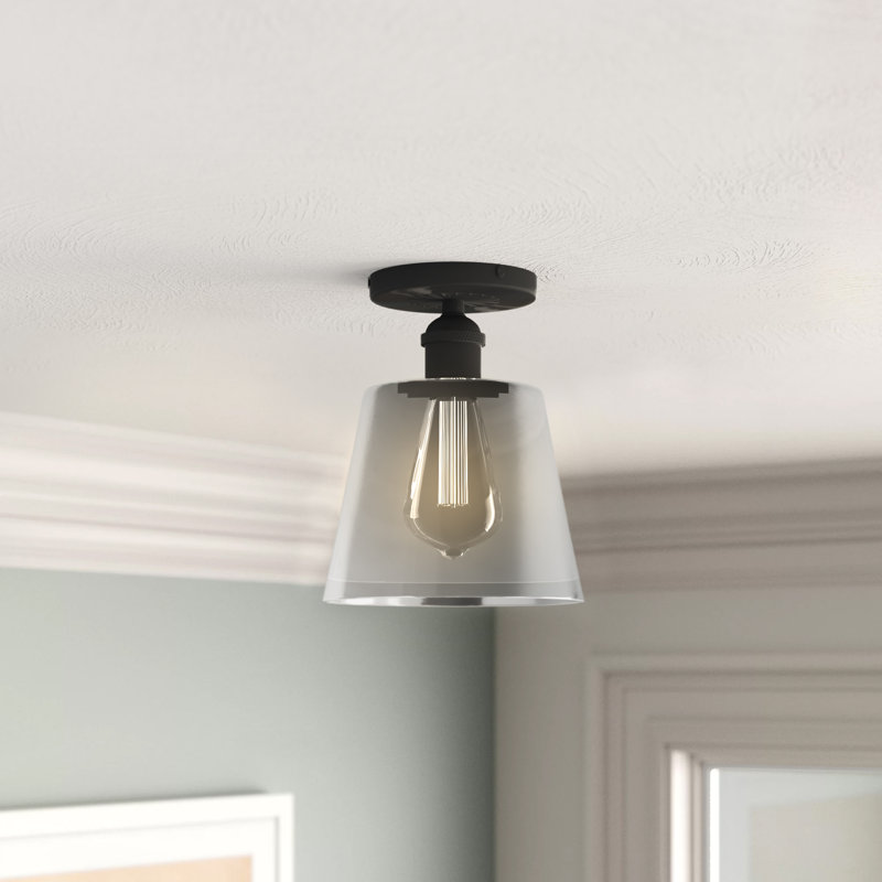 Annette Glass Semi Flush Mount, Black / Smoked Glass, 9'' H x 7.25'' W x 7.25'' D