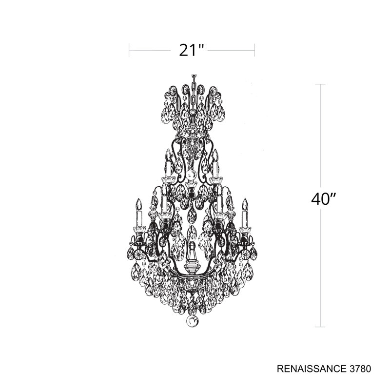 Renaissance 9 - Light Glass Chandelier, Etruscan Gold, Handcut Clear