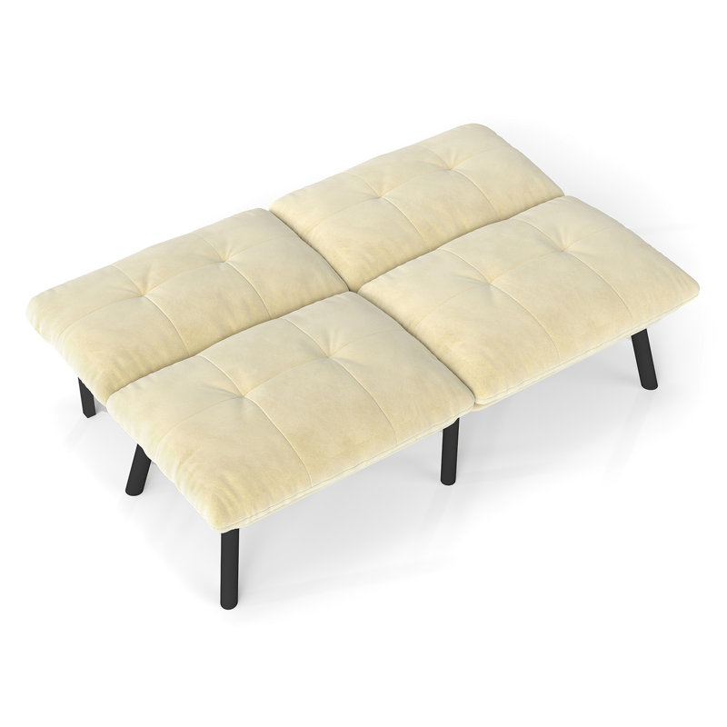 Lit simple crème moderne qui peut être converti et plié, 2 places, dossier réglable pour un confort personnalisé, revêtement en velours, structure en métal, rembourrage en mousse, petit salon convertible pliant
