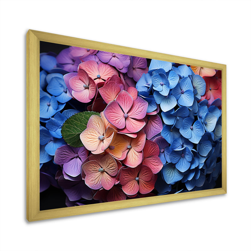Hydrangées en fleurs mauves I sur toile, Cadre doré simple, H 30 po x l 40 po x P 1,5 po