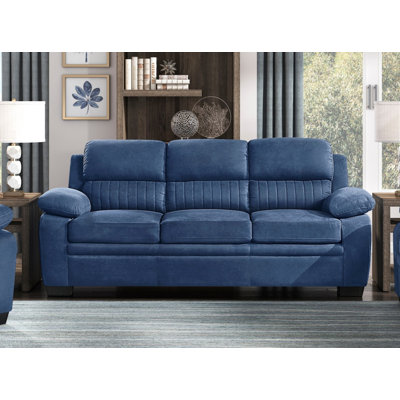 Canapé moderne moelleux avec capitonnage pour salon - bleu + bois massif + contemporain + 3 sièges