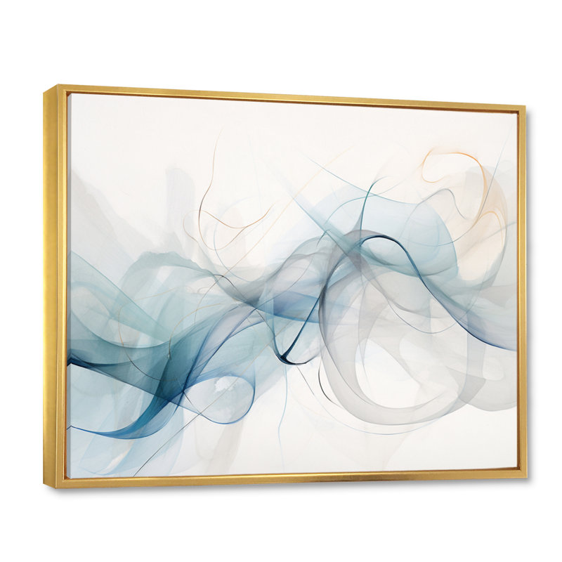 «White Grey Line Art Abstract Calligraphy», reproductions d'art encadrées, H 30 po x l 40 po x P 1,5 po, Cadre flottant doré