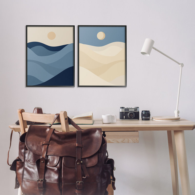  Boho Waves & Dunes, ensemble de 2 giclées par Daphne Polselli, H 20 po x l 16 po, Giclée encadrée noir minuit