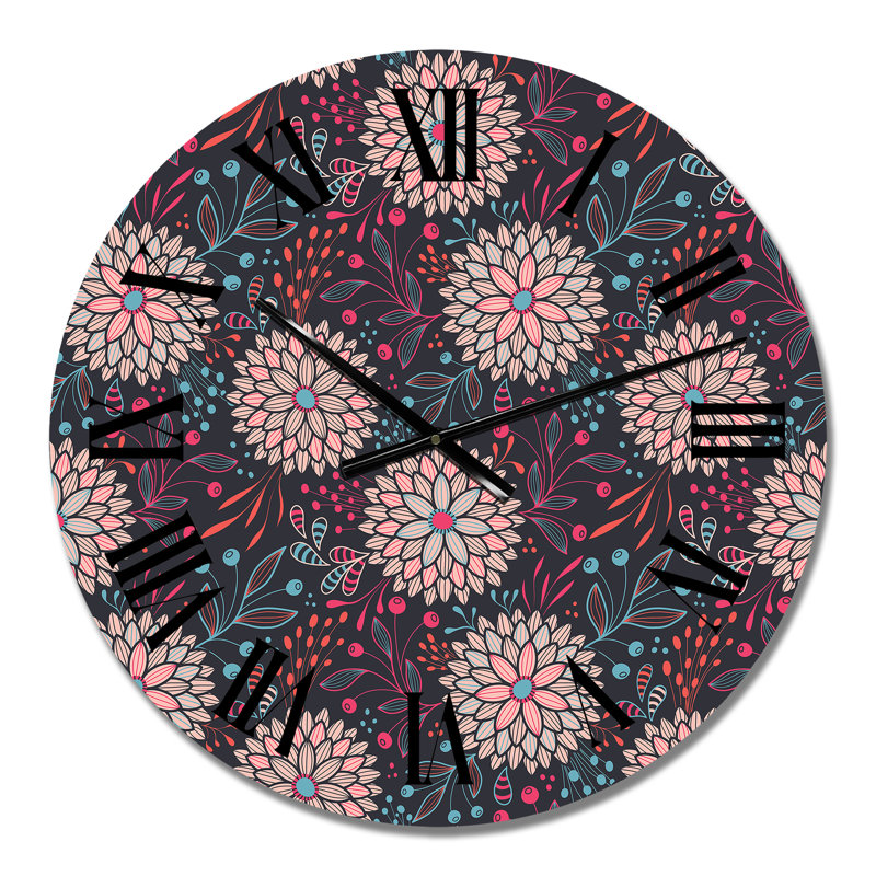 Rose fleurs abstraites - horloge murale à motifs, Petit