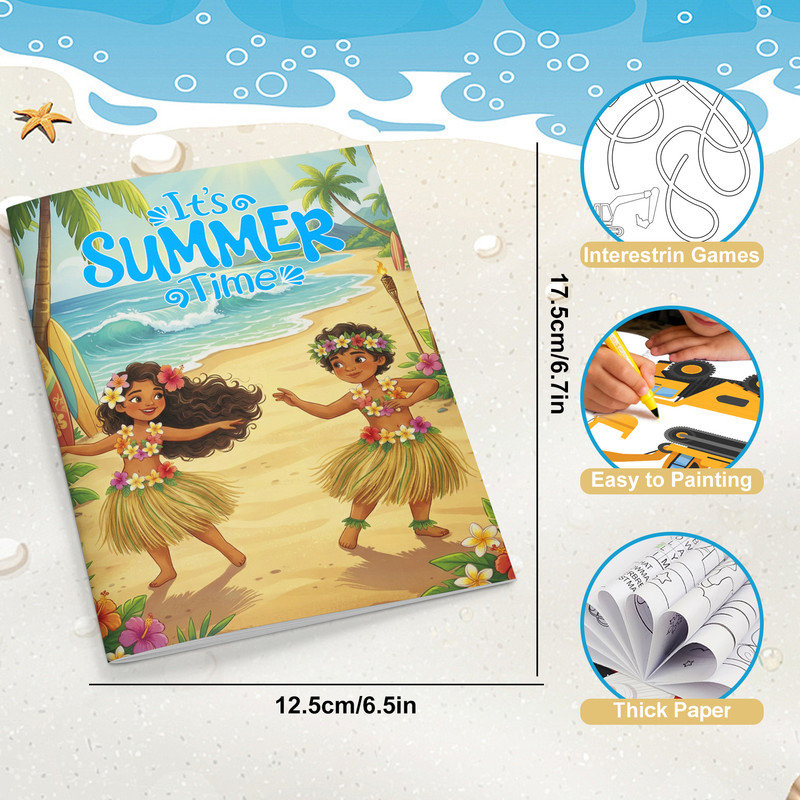 24Pcs Summer Pool Coloring Books Bulk, Hawaii Beach Mini Coloring Books DIY Art Drawing