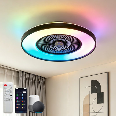 Ventilateur de plafond encastré 24 po WiFi / Bluetooth Makaiyla avec télécommande / application / commande vocale, 6 vitesses, minuterie, moteur à courant continu silencieux