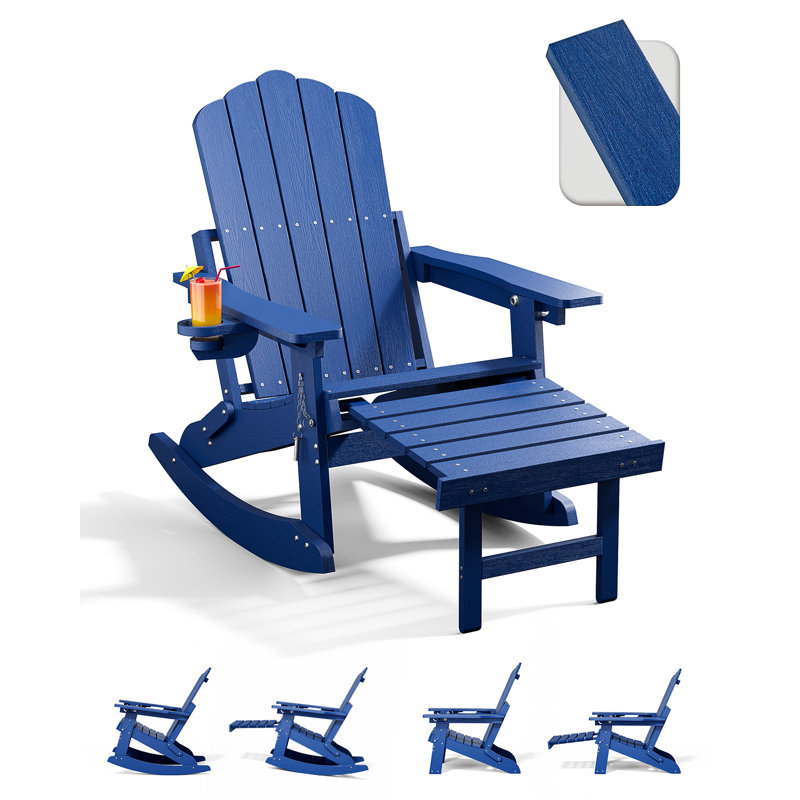 HDPE Folding And Adjustable Adirondack Chair With Ottoman, Blue, 2