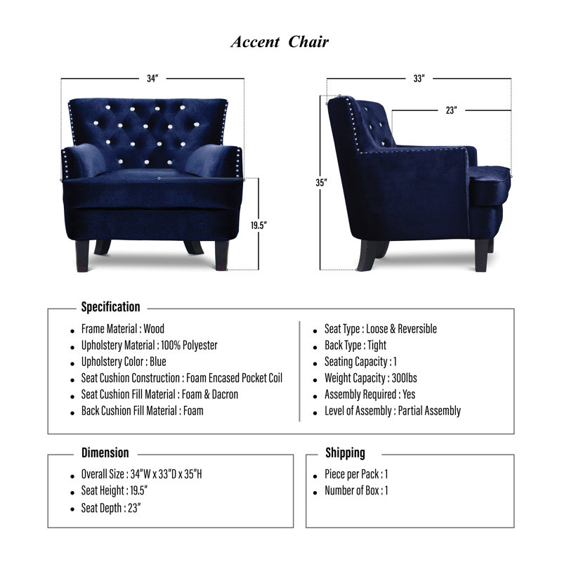 Aminat Upholstered Armchair, Blue Velvet