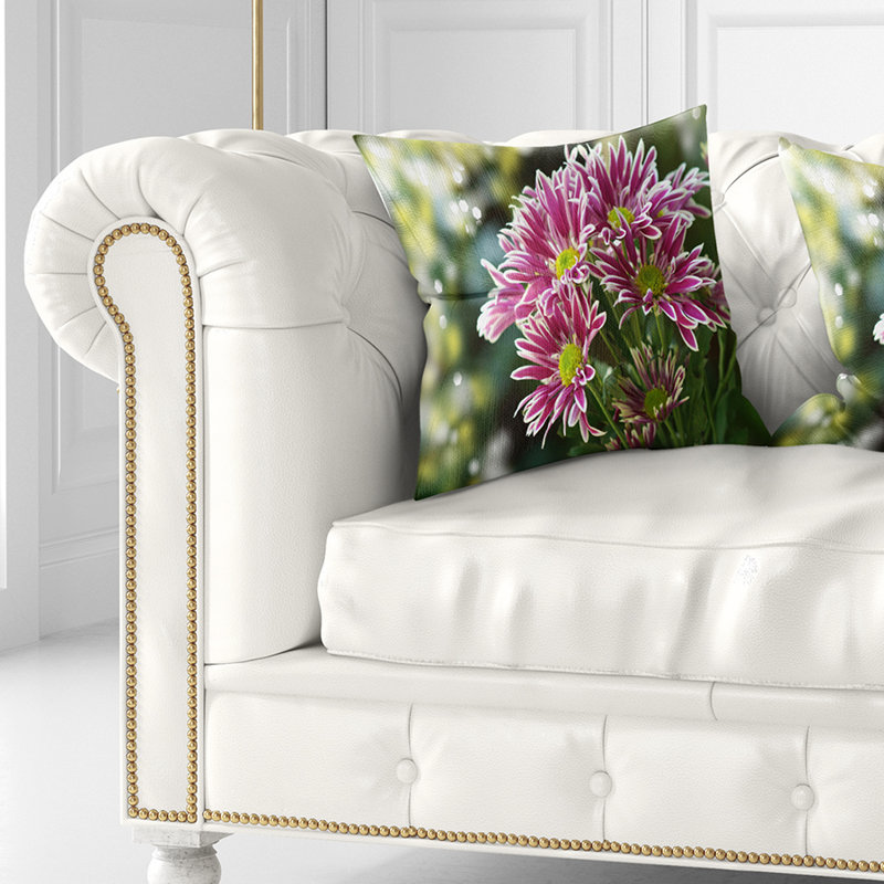 Coussin imprimé floral mauve, 16 po x 1 po, Coussin décoratif