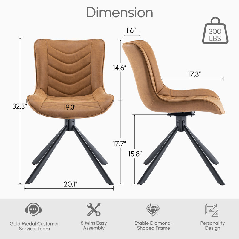 Chaises de salle à manger capitonnées pivotantes rembourrées en cuir avec pieds en métal, Brun