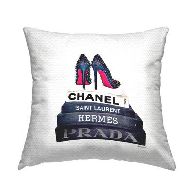Stupell Industries Glam Fashion Book Set Stud Pump Heels Outdoor Printed Pillow by Amanda Greenwood