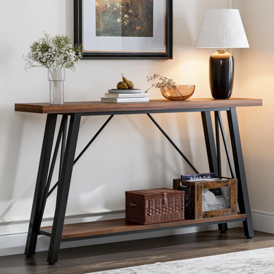 Console industrielle avec tablette de rangement, table de canapé rustique derrière le canapé, table d'appoint d'entrée, table de présentation de couloir pour le salon, brun rustique
