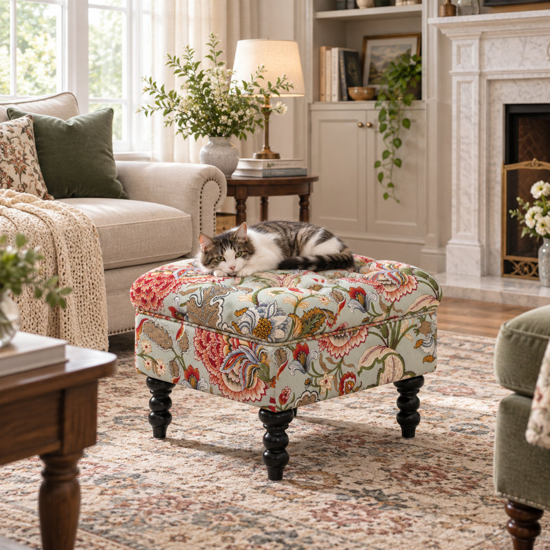 Cauley Upholstered Standard, Paisley Red 100% Linen